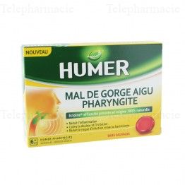 HUMER Mal de gorge aigu pharyngite 20 pastilles sans sucre