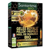SANTAROME Gel&eacute;e Royale Pollen Propolis Miel de Manuka Bio x20 ampoules